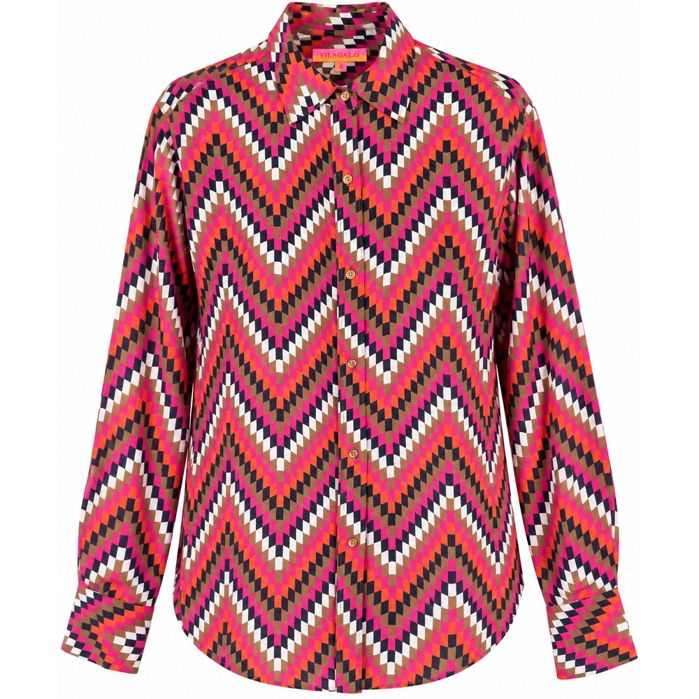 Vilagallo Women's Size 38 US 6 Geometric Print Button Down Blouse Shirt